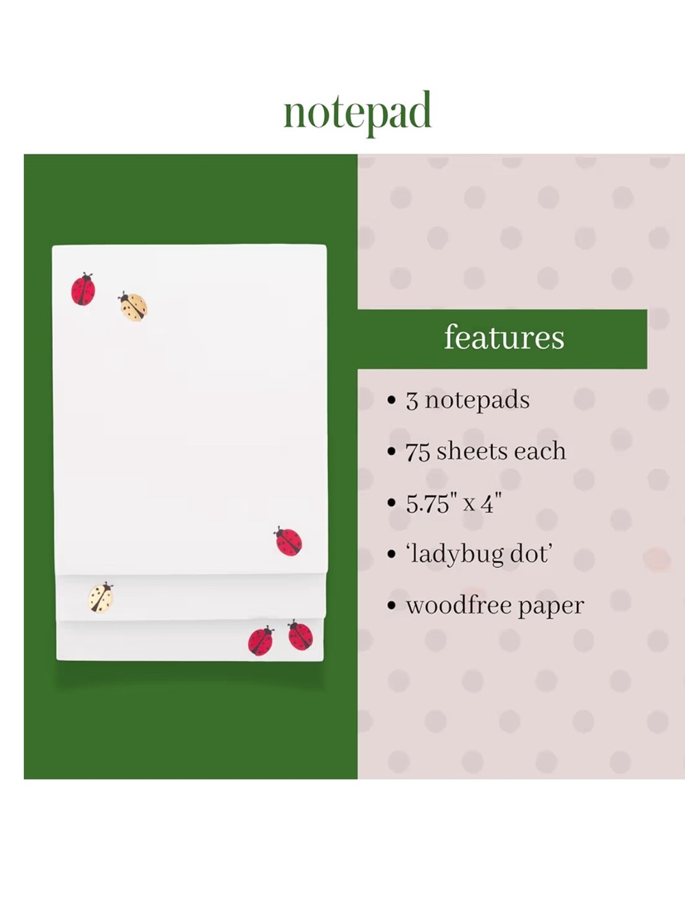 GIFT 🎁 IDEA Kate Spade ♠️ New York Ladybug Dot Notepads - Set of 3